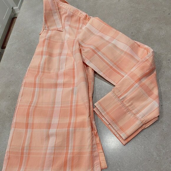 JONES WEAR STUDIO Women's Peach Plaid 100% Cotton Long Sleeves Shirt - Me… - Picture 5 of 11